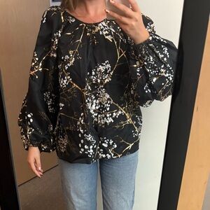 Cynthia Rowley | Black Floral Puff Sleeve Blouse